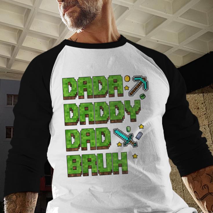 Dada Daddy Dad Bruh Father's Day Game Pixel Men Baseball Raglan Shirt