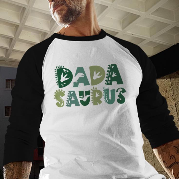 Dada Saurus Dad Dinosaur Three Rex Birthday Boy Girl Family Men Baseball Raglan Shirt