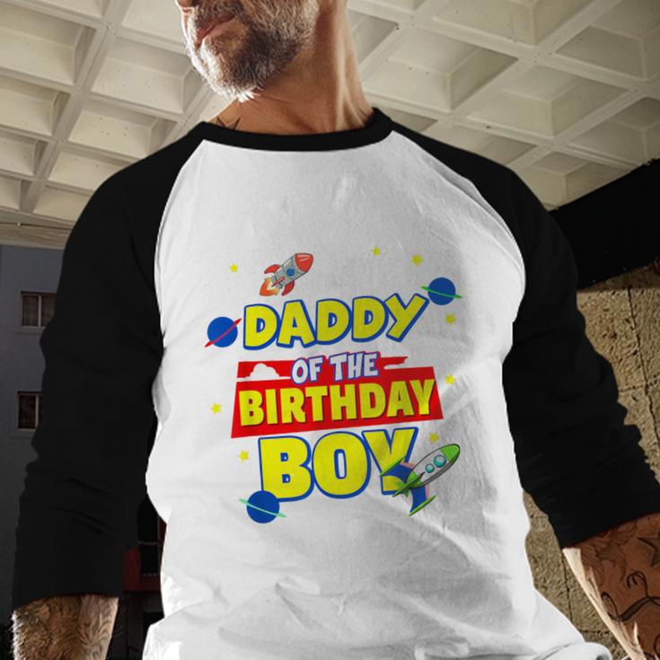 Daddy Of The Birthday Astronaut Boy Outer Space Theme Party Men Baseball Raglan Shirt
