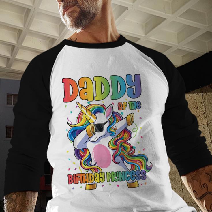 Daddy Of The Birthday Princess Girl Dabbing Unicorn Dad Men Baseball Raglan Shirt