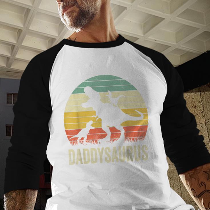 Daddy Dinosaur Daddysaurus 2 Kids For Dad Men Baseball Raglan Shirt Daddy Dinosaur Daddysaurus 2 Kids For Dad Men Baseball Raglan Shirt