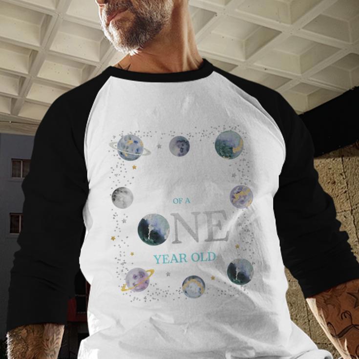 Daddy Houston We Have One Year Old Space Theme 1st Birthday Men Baseball Raglan Shirt