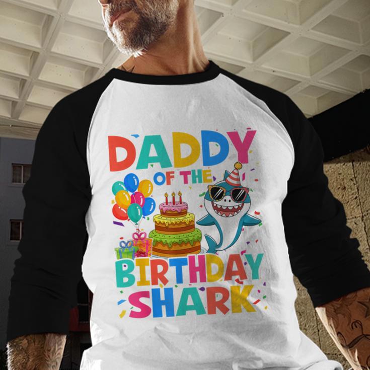 Daddy Of The Shark Birthday Dad Matching Family Men Baseball Raglan Shirt