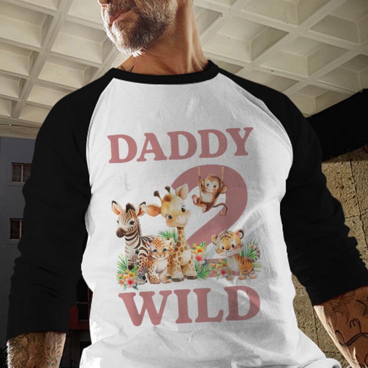 Daddy Of The Two Wild Zoo 2nd Birthday Safari Jungle Animal Men Baseball Raglan Shirt