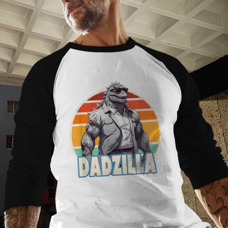Dadzilla The Rad Dad Kaiju Vibes Men Baseball Raglan Shirt