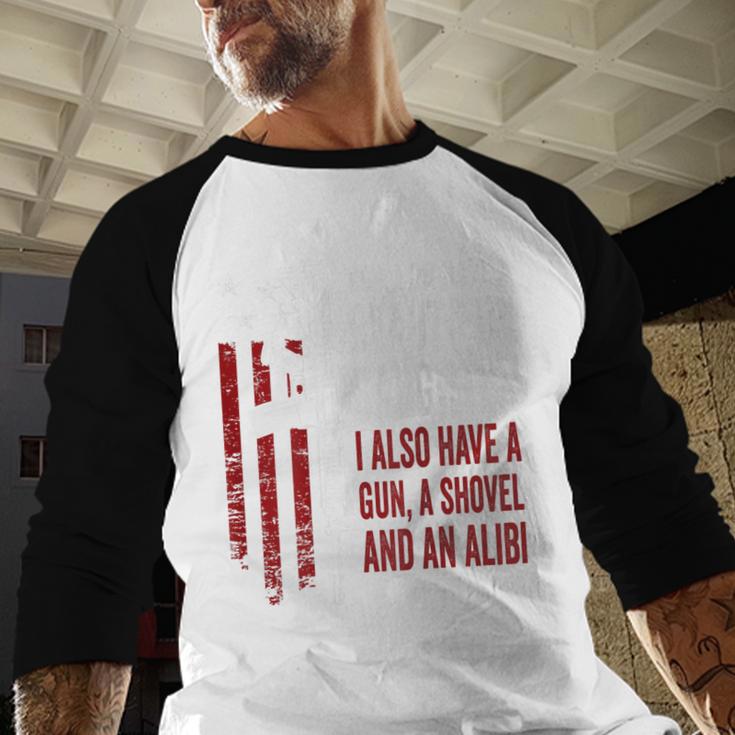 Daughter Gun Shovel Alibi Mom Dad Guns Joke -ON Back Men Baseball Raglan Shirt Daughter Gun Shovel Alibi Mom Dad Guns Joke -ON Back Men Baseball Raglan Shirt