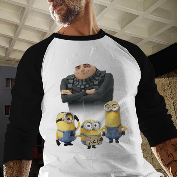 Despicable Me Minions Father's Day 1 Dad Cardboard Sign Men Baseball Raglan Shirt