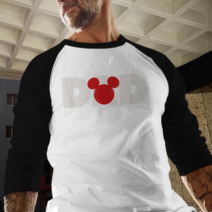 Disney Mickey And Friends Dad Mickey Distressed Text Logo Men Baseball Raglan Shirt