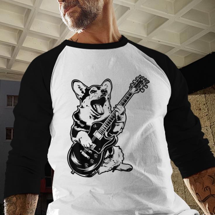 Dog Guitarist Guitar Pembroke Welsh Corgi Dad Mom Men Baseball Raglan Shirt