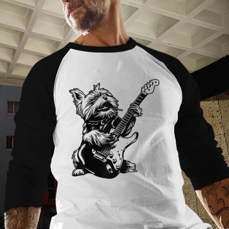 Dog Guitarist Guitar Yorkie Dad Mom For Men Women Men Baseball Raglan Shirt