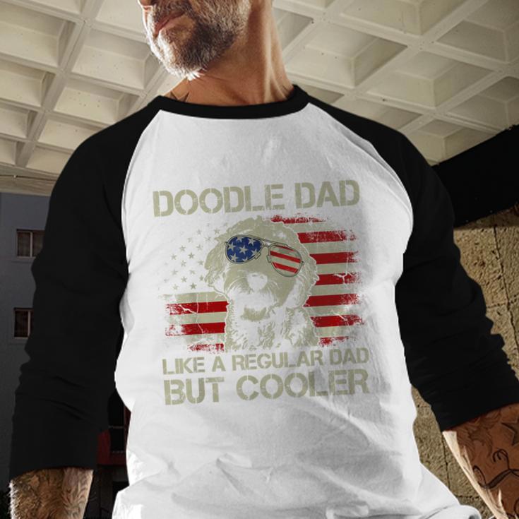 Doodle Dad Goldendoodle Regular Dad But Cooler American Flag Men Baseball Raglan Shirt