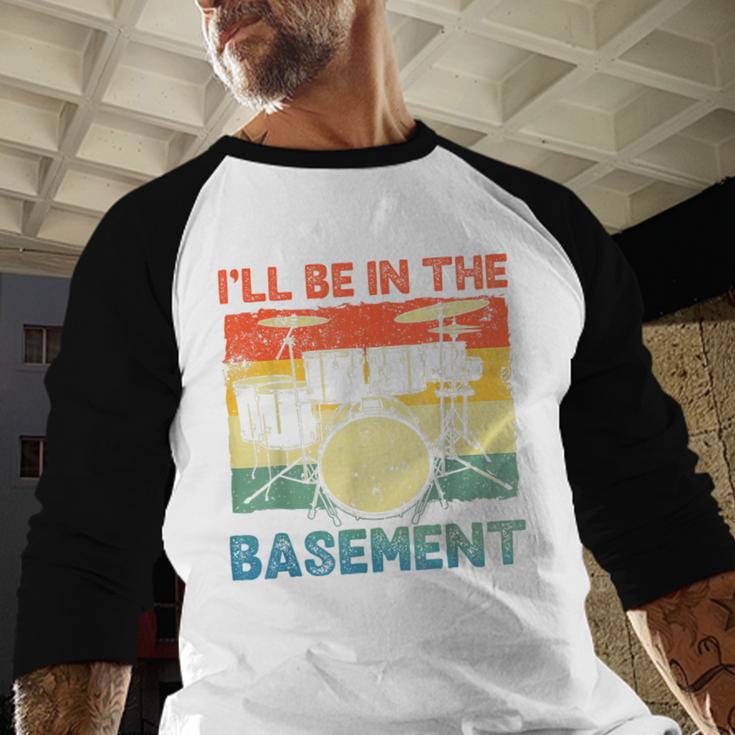 Drumming Basement Drum Set Drummer Rock Dad Grandpa Men Baseball Raglan Shirt