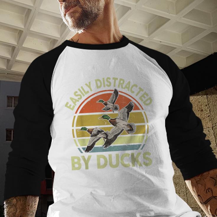 Easily Distracted Duck Hunting Dad Hunter Son Daughter Men Baseball Raglan Shirt