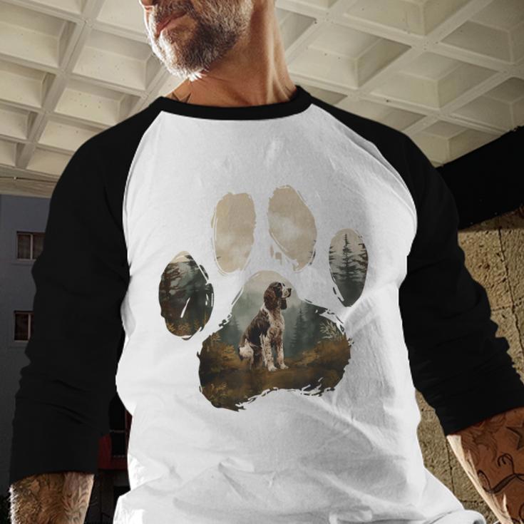 English Springer Spaniel Mountain Paw Dog Mom Dad Men Baseball Raglan Shirt