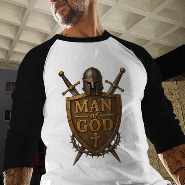 Faithful Warrior Man Of God Christian Men Knight Armor Dad Men Baseball Raglan Shirt
