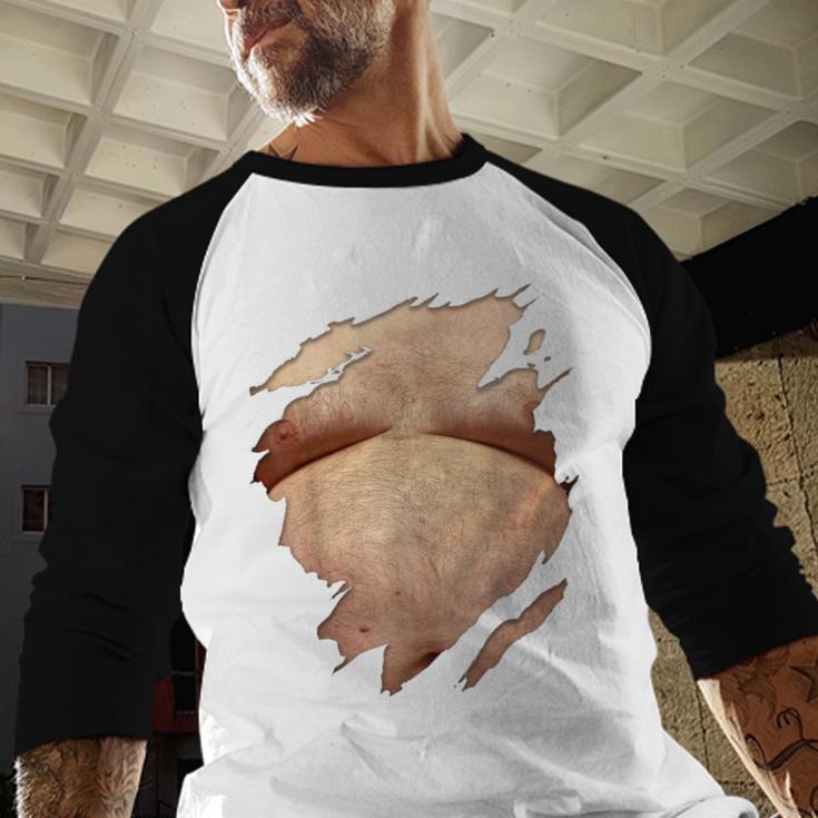 Fat Hairy Guy Big Stomach & Man Boobs Fat Dad BOD Men Baseball Raglan Shirt