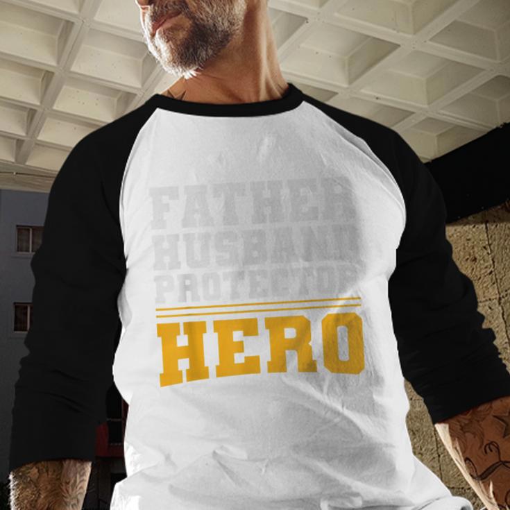 FATHER HUSBAND PROTECTOR HERO Dad Daddy Fathers Day Men Baseball Raglan Shirt