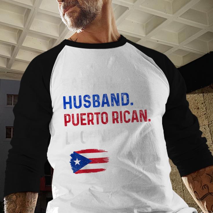 Father Husband Puerto Rican Legend Proud Dad Rico Flag Men Baseball Raglan Shirt