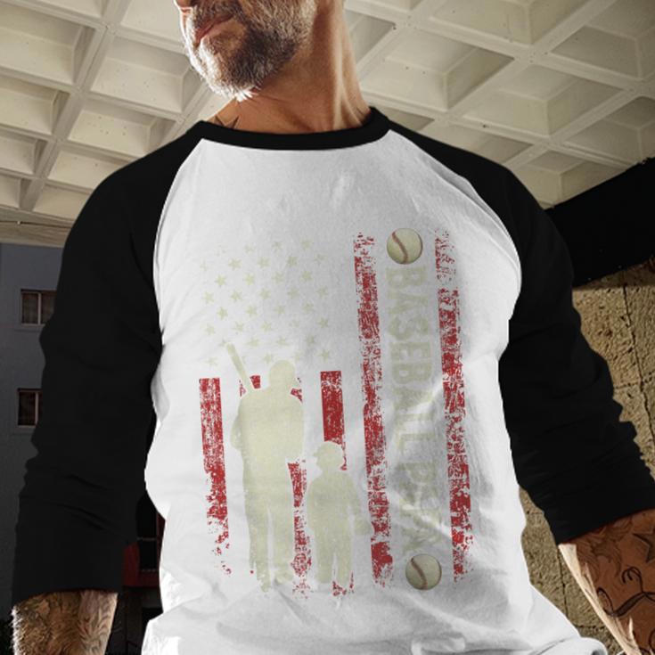 Father's Day Baseball Papa USA Flag Dad Men Baseball Men Baseball Raglan Shirt
