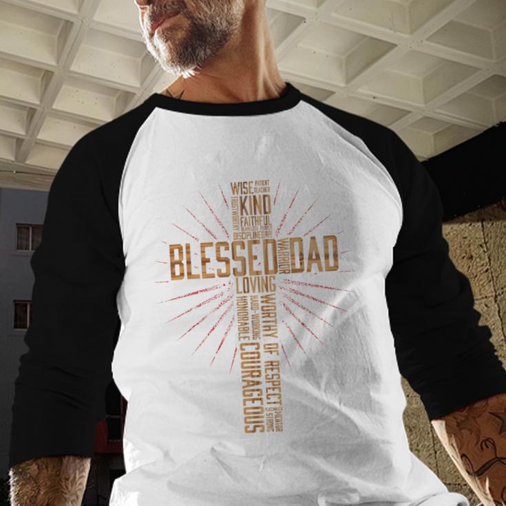 Father's Day For Dad Husband Blessed Dad Christian Men Baseball Raglan Shirt