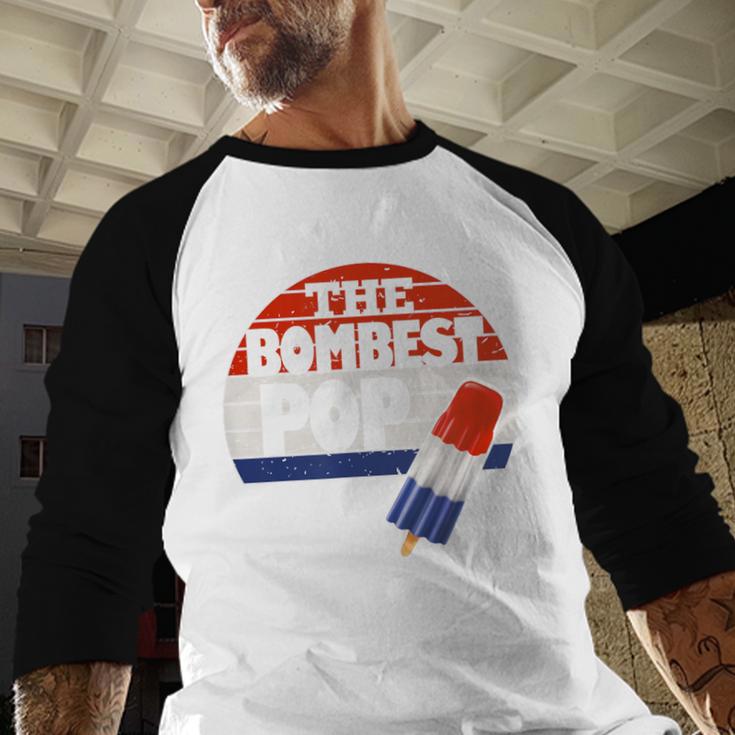 Fathers Day Shirt Cool Dad Bombest Pop Retro 80s Dad Men Baseball Raglan Shirt