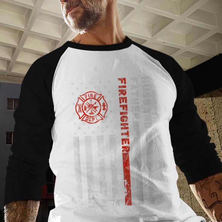 Firefighter Husband Father Fireman For Dad Men Baseball Raglan Shirt