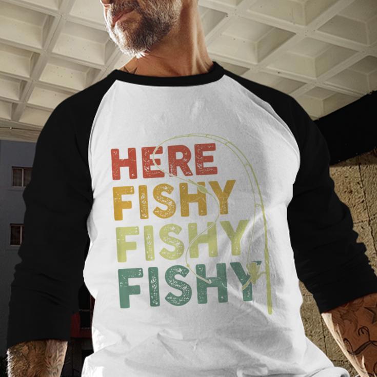 Fishing Here-Fishy Bass Fish Dad Men Baseball Raglan Shirt Fishing Here-Fishy Bass Fish Dad Men Baseball Raglan Shirt