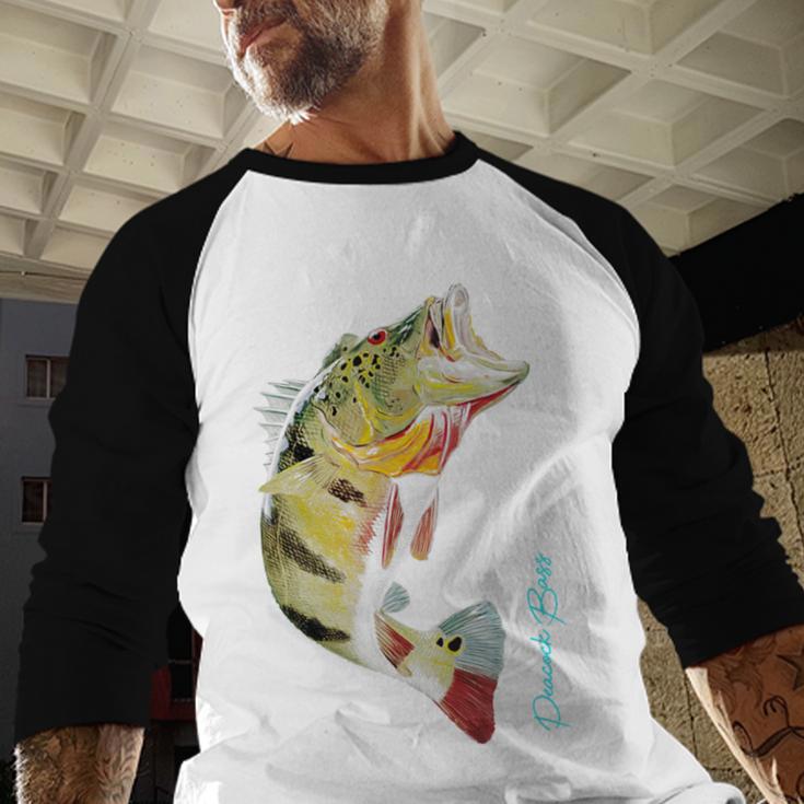 Fishing Shirts PEACOCK BASS Fishing Art Shirt For Dad Men Baseball Raglan Shirt