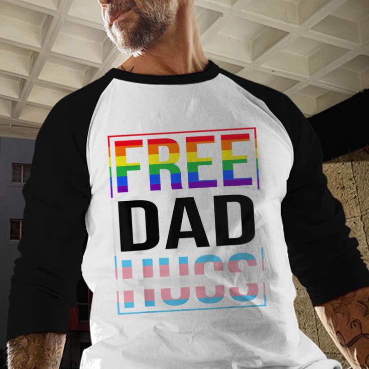 Free Dad Hugs LGBT Gay Pride Month Transgender Rainbow Flag Men Baseball Raglan Shirt