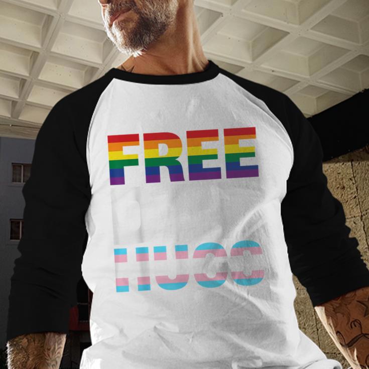 Free Dad Hugs Pride Flag Month LGBTQ Transgender Support Men Baseball Raglan Shirt