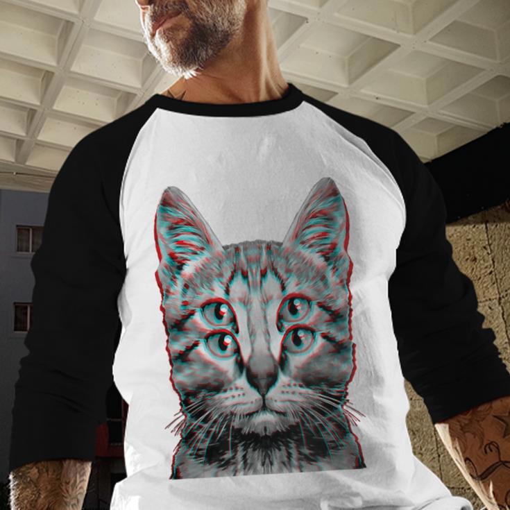 Glitch Weird Cat Kitten Optical Illusion Cat Mom Dad Men Baseball Raglan Shirt