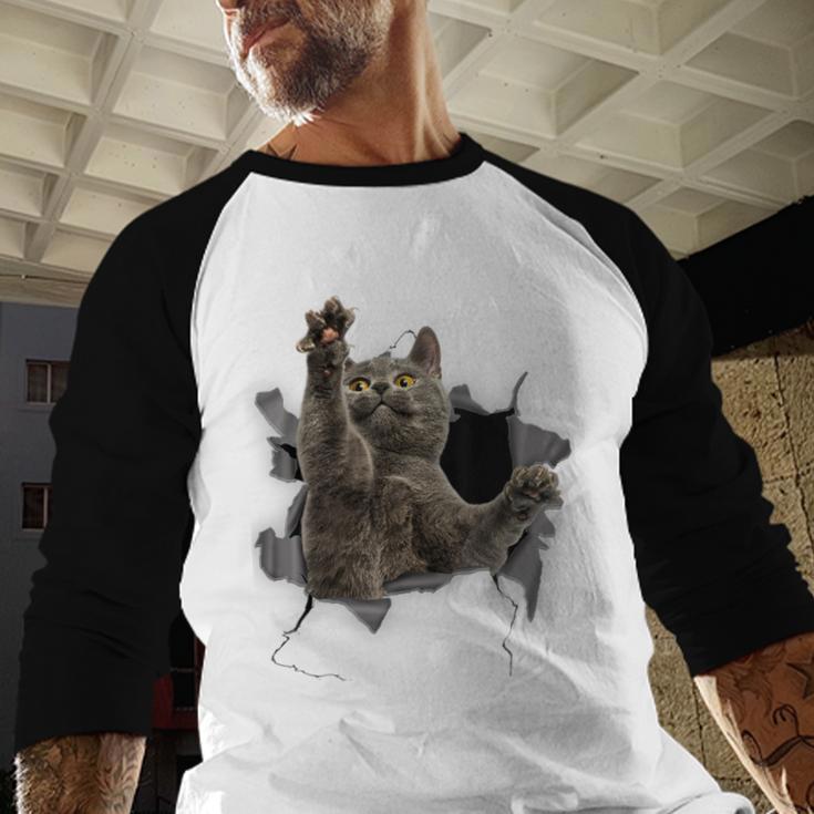 Grey Cat Torn Cloth Cat Dad Cat Mom Cat Lover Men Baseball Raglan Shirt