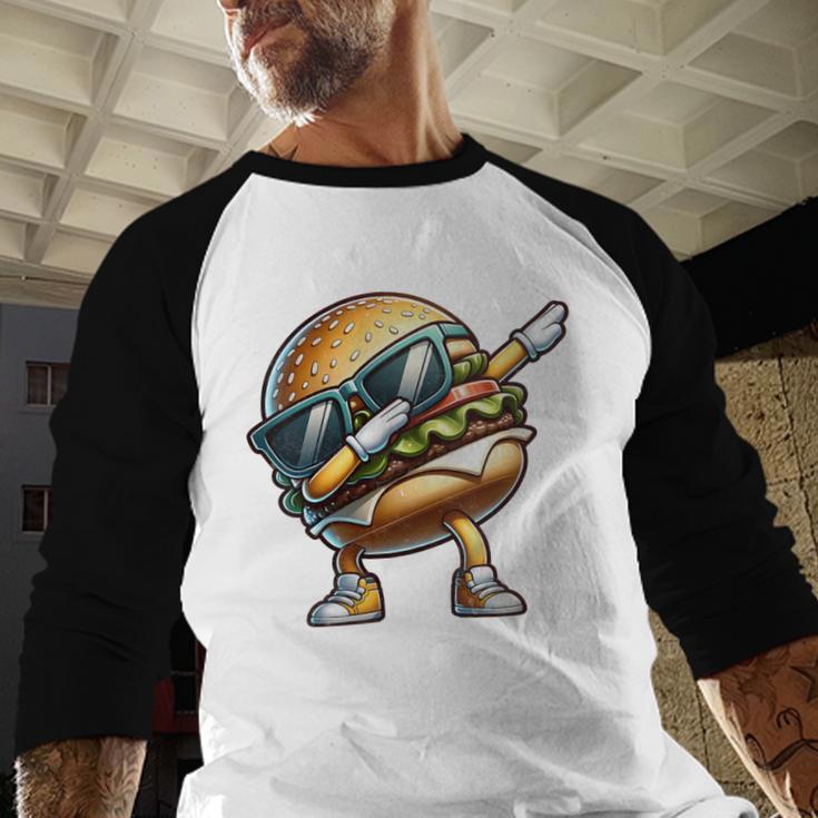 Hamburger Dabbing Kids Men Women Dab Dance Cheeseburgers Dad Men Baseball Raglan Shirt