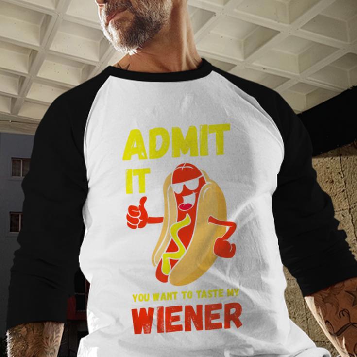 Hilarious Hot Dog Dad Joke Text Pun Dirty Joke -Barbecue Men Baseball Raglan Shirt