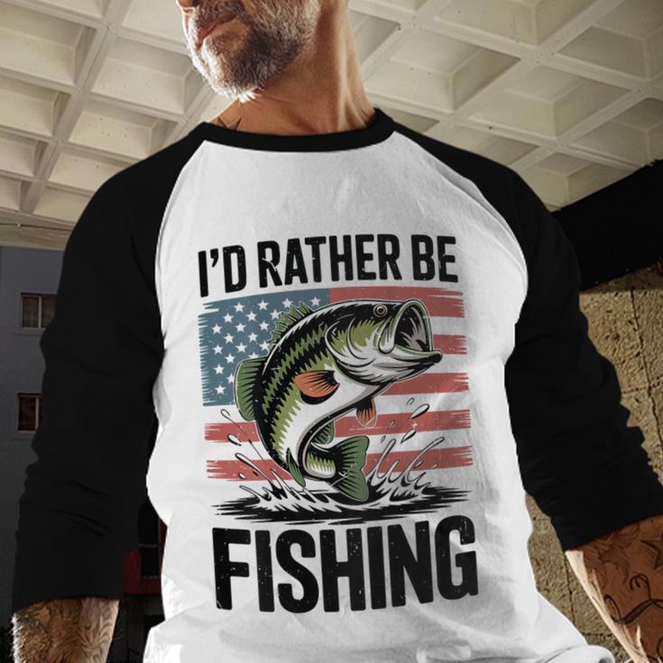 I'd Rather Be Fishing Bass Fish Dad Joke American Flag Men Baseball Raglan Shirt I'd Rather Be Fishing Bass Fish Dad Joke American Flag Men Baseball Raglan Shirt