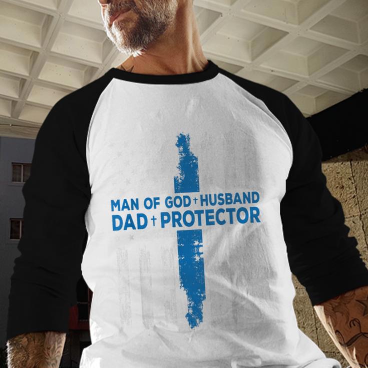 Jesus God Religious Man Of God Husband Dad Protector Men Baseball Raglan Shirt