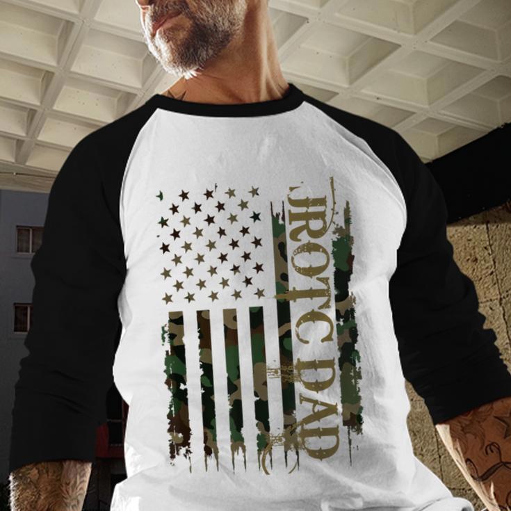 JROTC Dad United States Distressed Camo w US Flag Men Baseball Raglan Shirt