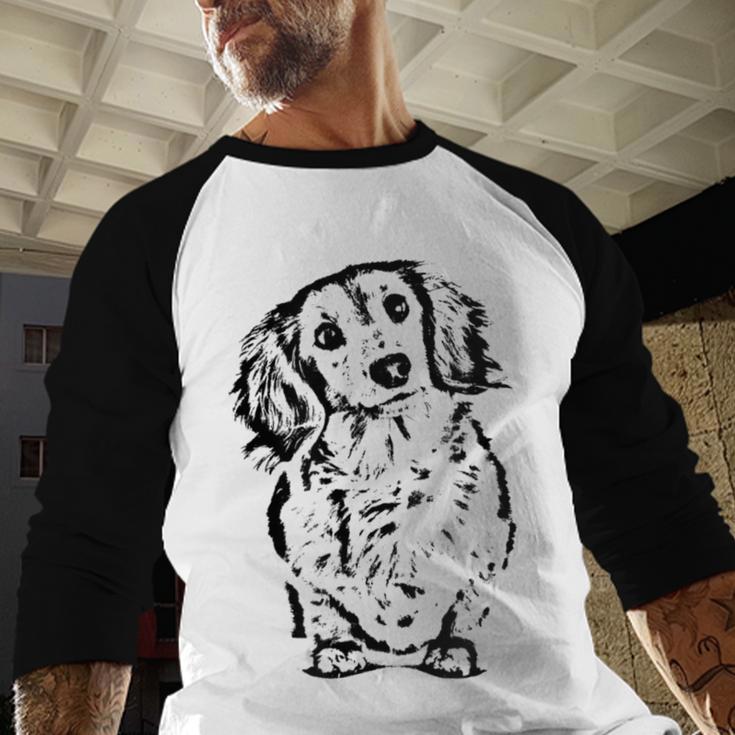 Long Hair Dachshund Lover Doxie Mom Dad Cute Wiener Dog Small Men Baseball Raglan Shirt