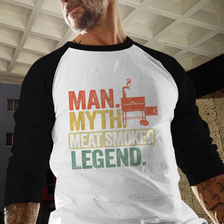 Man Myth Meat Smoker Legend Dad Grillfather BBQ Meat Smoking Men Baseball Raglan Shirt