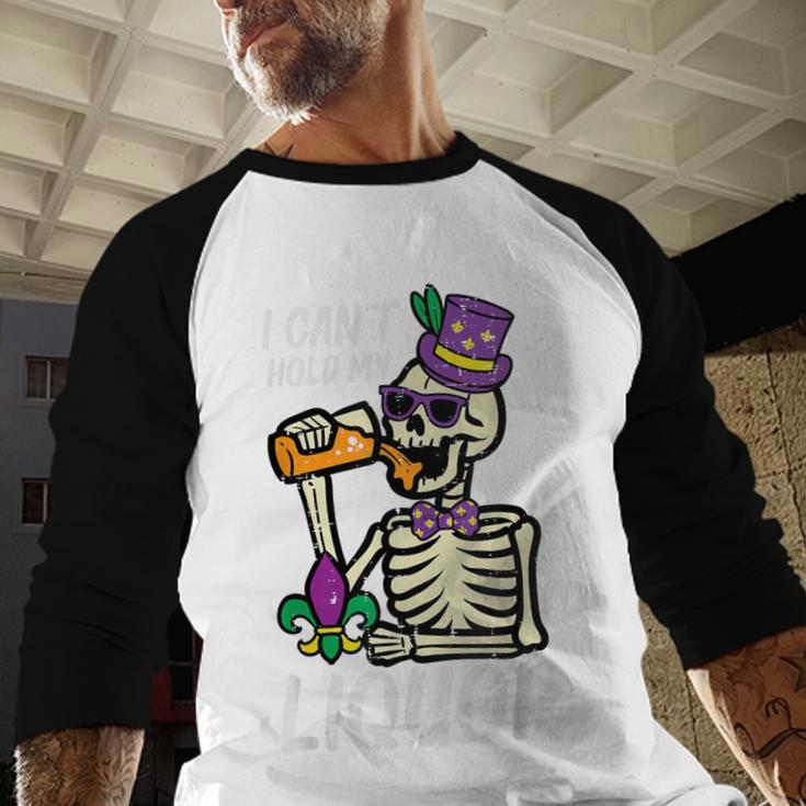 Mardi Gras Skeleton Cant Hold My Carnival Team Dad Men Men Baseball Raglan Shirt