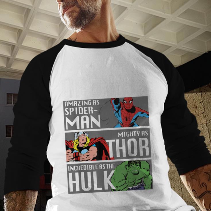 Marvel Father's Day Spider-Man Thor Hulk Dad Attributes Men Baseball Raglan Shirt