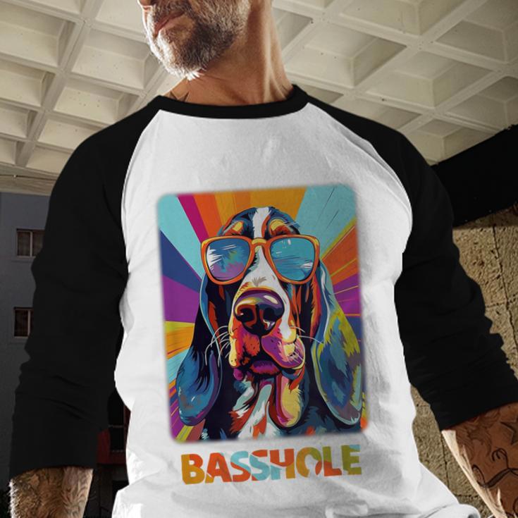 Mom & Dad Of a Basshole Basset Hound With Glasses -Adults Short Sleeve Men Baseball Raglan Shirt