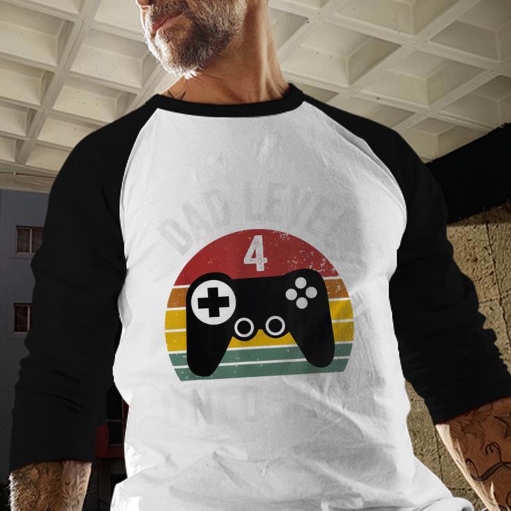 New Dad Shirt Dad Level 4 Unlocked For 4 Kids Gaming Men Baseball Raglan Shirt
