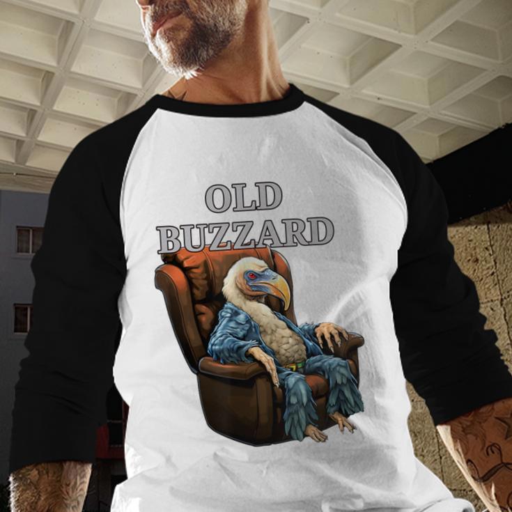 Old Buzzard Bird Old Man Grandpa Recliner Dads Joke Men Baseball Raglan Shirt