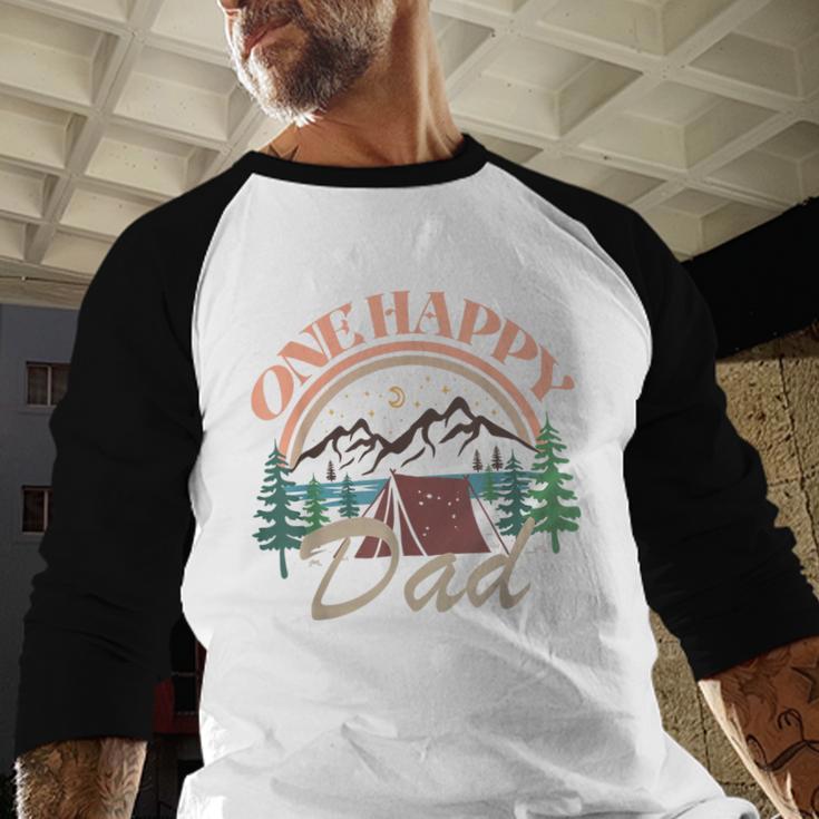 One Happy Dad First Birthday Camping Matching Family Party Men Baseball Raglan Shirt