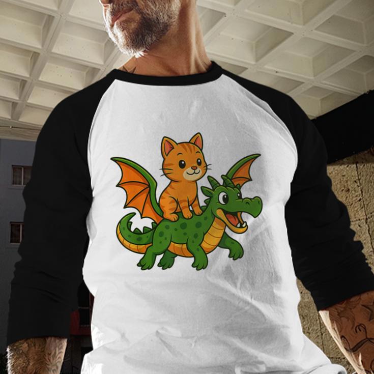 Orange Cat Dragon Riding Animal Lover Mom Dad Kids Men Baseball Raglan Shirt