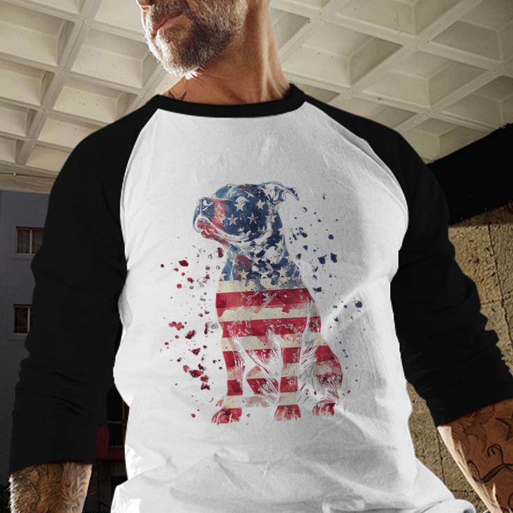 Patriotic Pitbull American Flag 4th Of July Dog Pitbull Dad Men Baseball Raglan Shirt