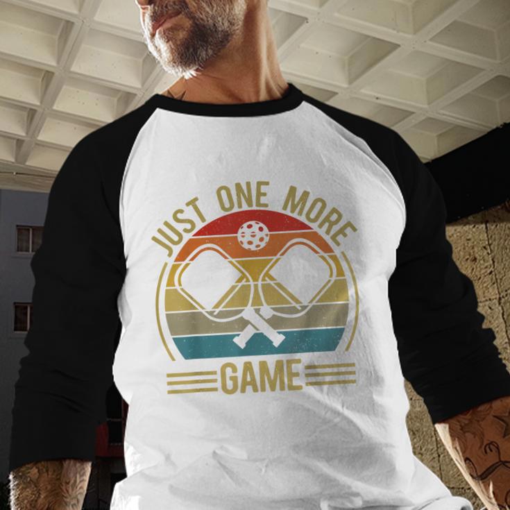 Pickleball-Shirt Just One More Game Dad Mom Women Men Men Baseball Raglan Shirt