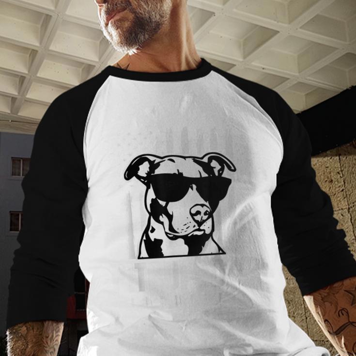 Pitbull Dad Men Pitbull Lover For Dog Dad American Flag Men Baseball Raglan Shirt