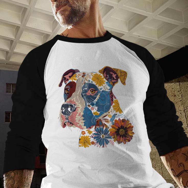 Pitbull Floral Dog Lover Vintage Flower Art Pitbull Mom Dad Men Baseball Raglan Shirt